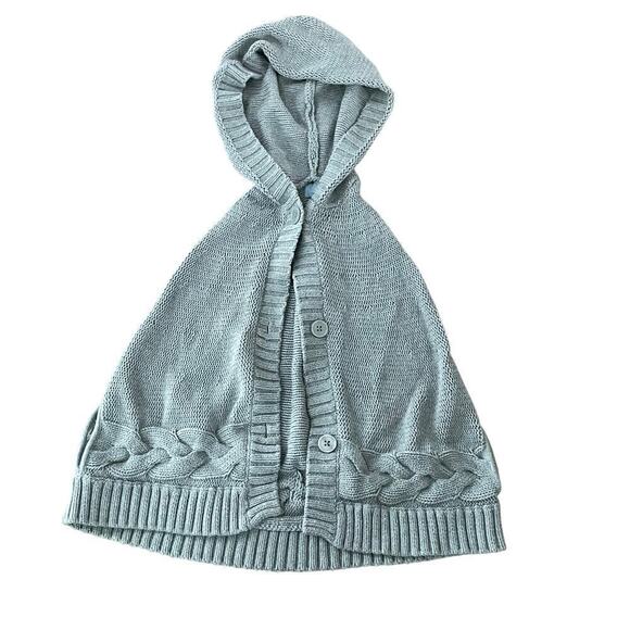 Baby Gap Gray Cable Hooded Poncho Sweater Girls Size 5 - Picture 1 of 7